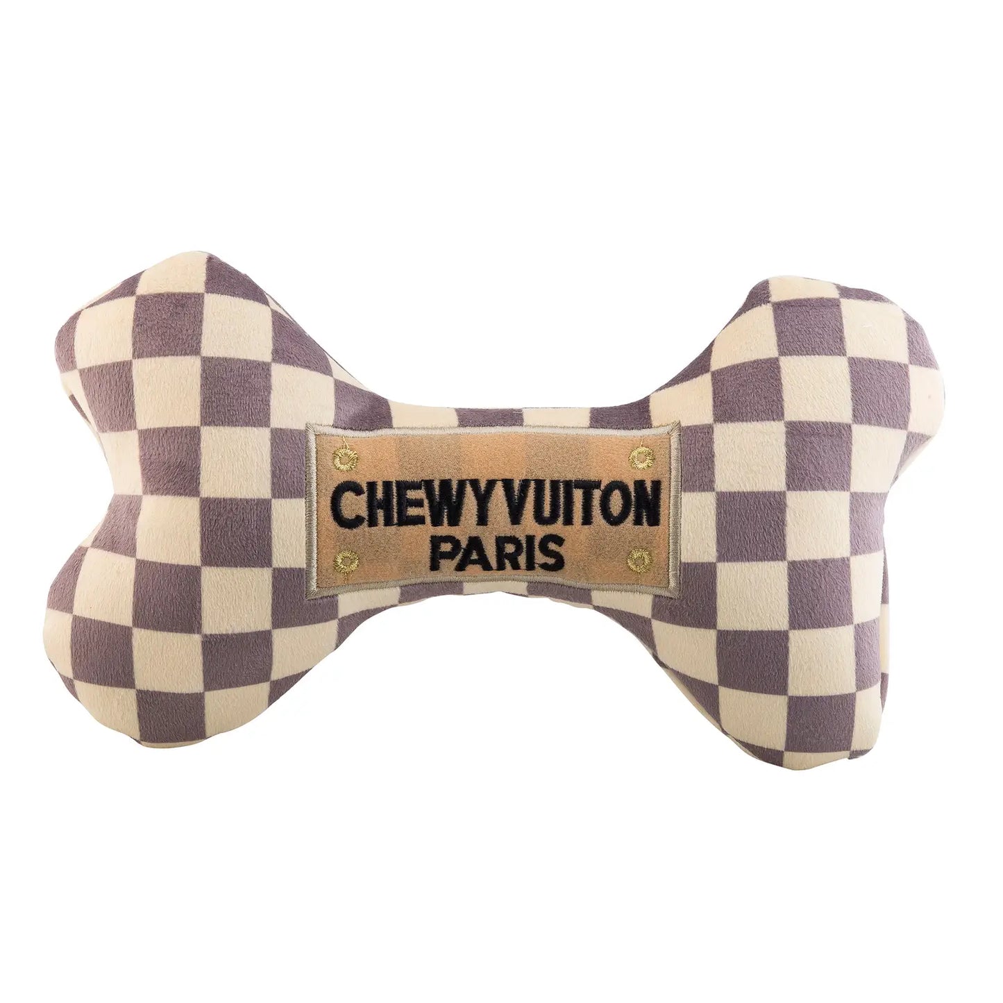 Checker Chewy Vuiton Bones Squeaker Dog Toy- Gifts For Dog Lovers