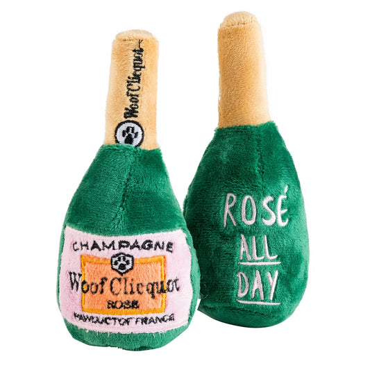 Woof Clicquot Rose' Champagne Bottle Squeaker Dog Toy- Gifts For Dog Lovers