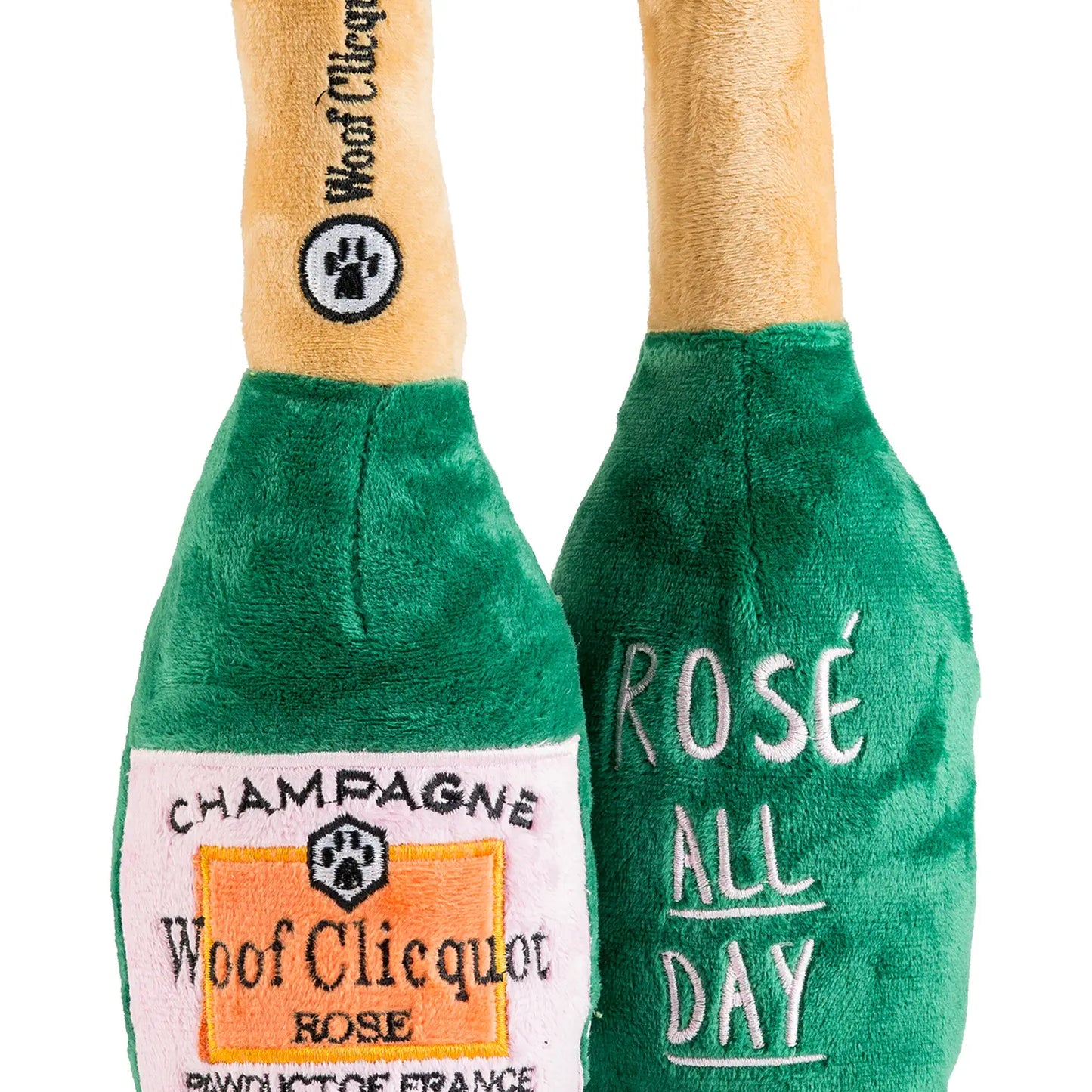 Woof Clicquot Rose' Champagne Bottle Squeaker Dog Toy- Gifts For Dog Lovers