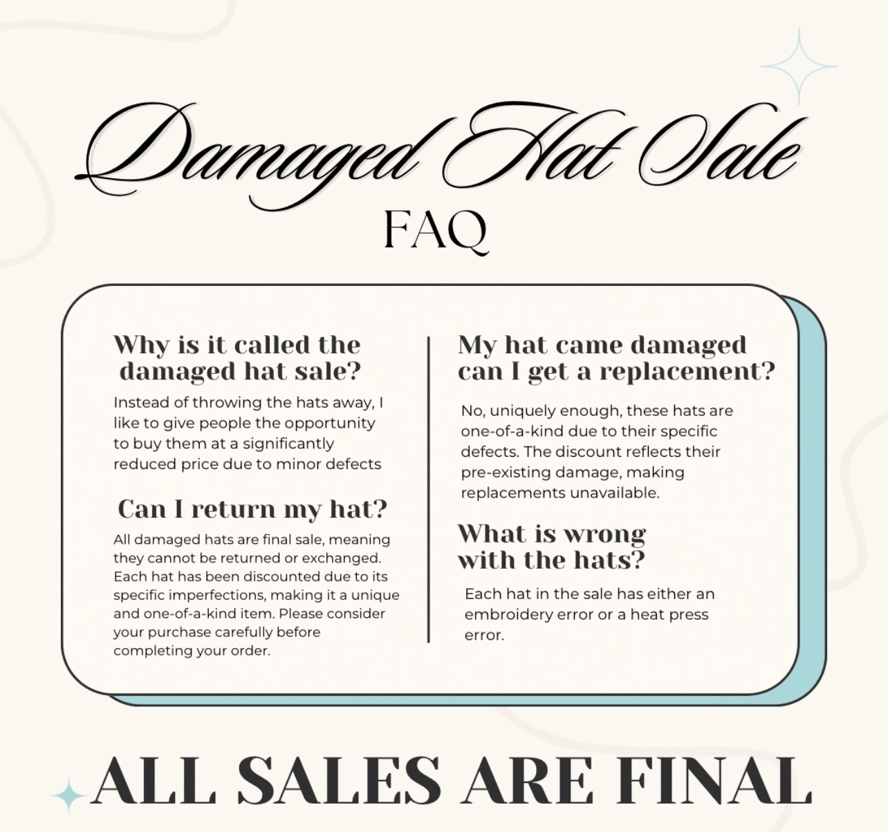 Damaged Hat- Damaged Sale