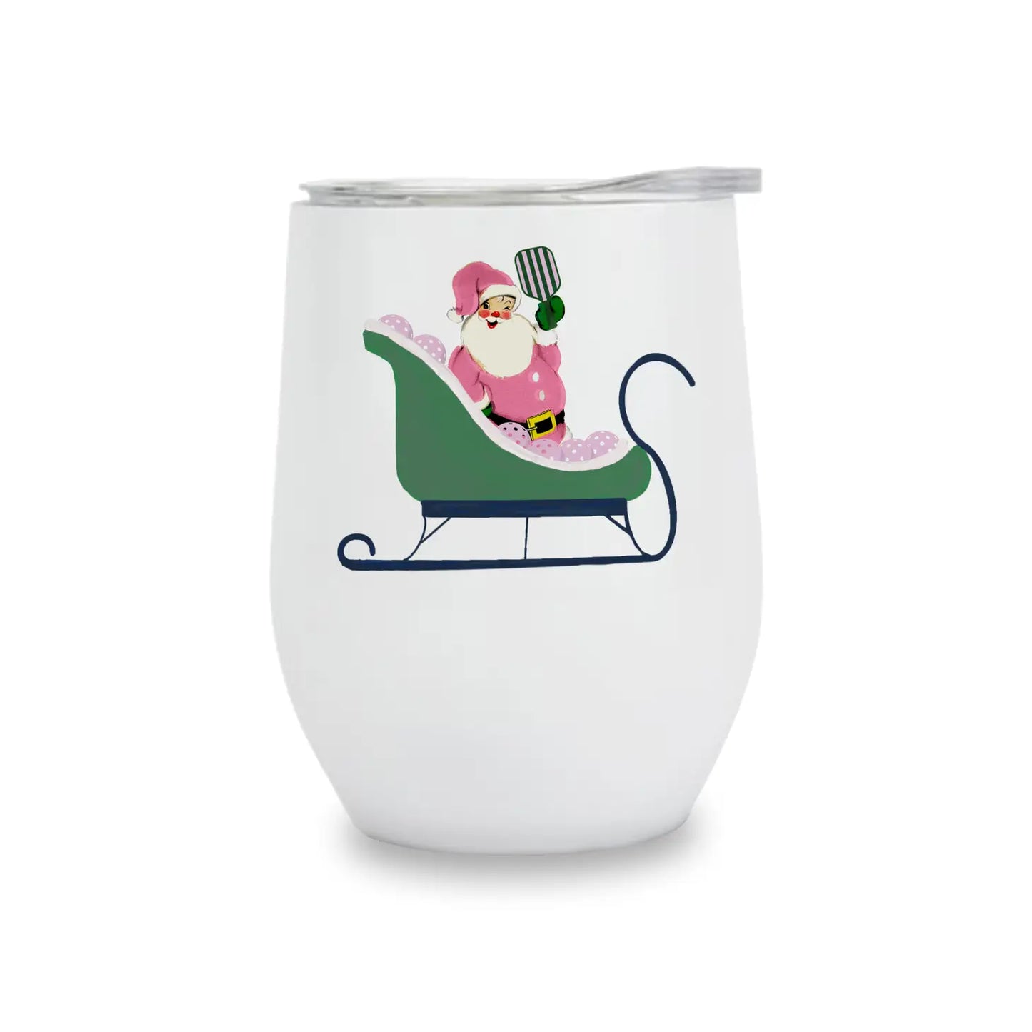 Wine Tumbler- Pickleball Santa in Sleigh- Gifts For Pickleball Lovers