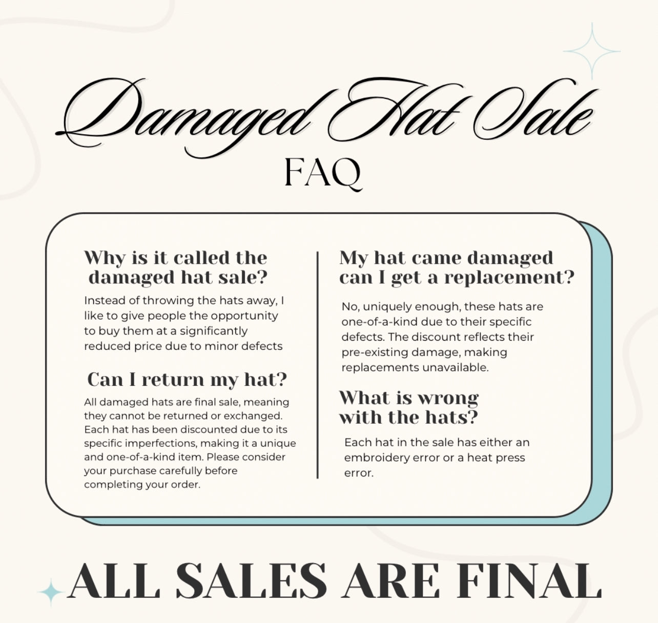 Damaged Hat- Damaged Sale