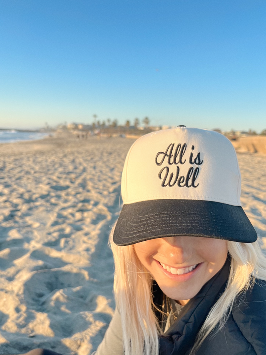 All Is Well Black/Natural Embroidered Trucker Hat- Gifts For Her