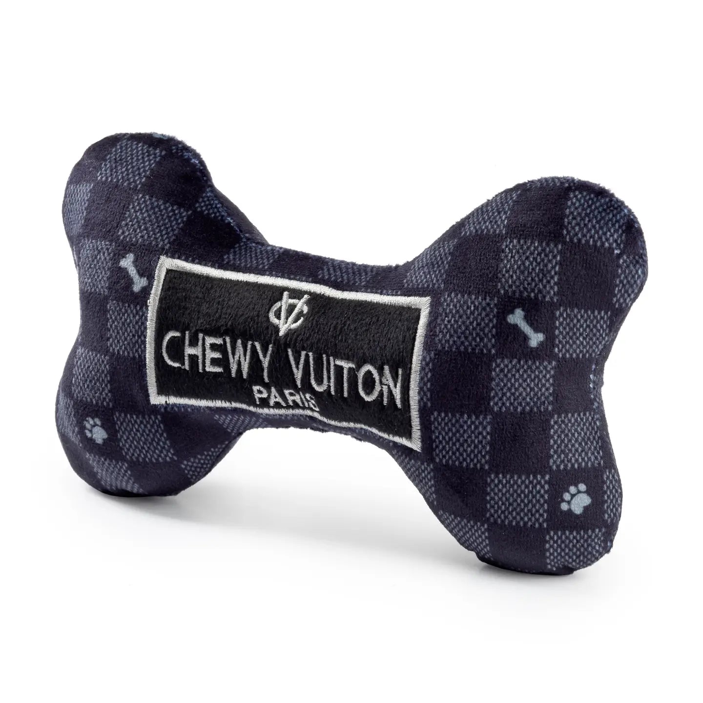 Black Checker Chewy Vuiton Bone Squeaker Dog Toy XL