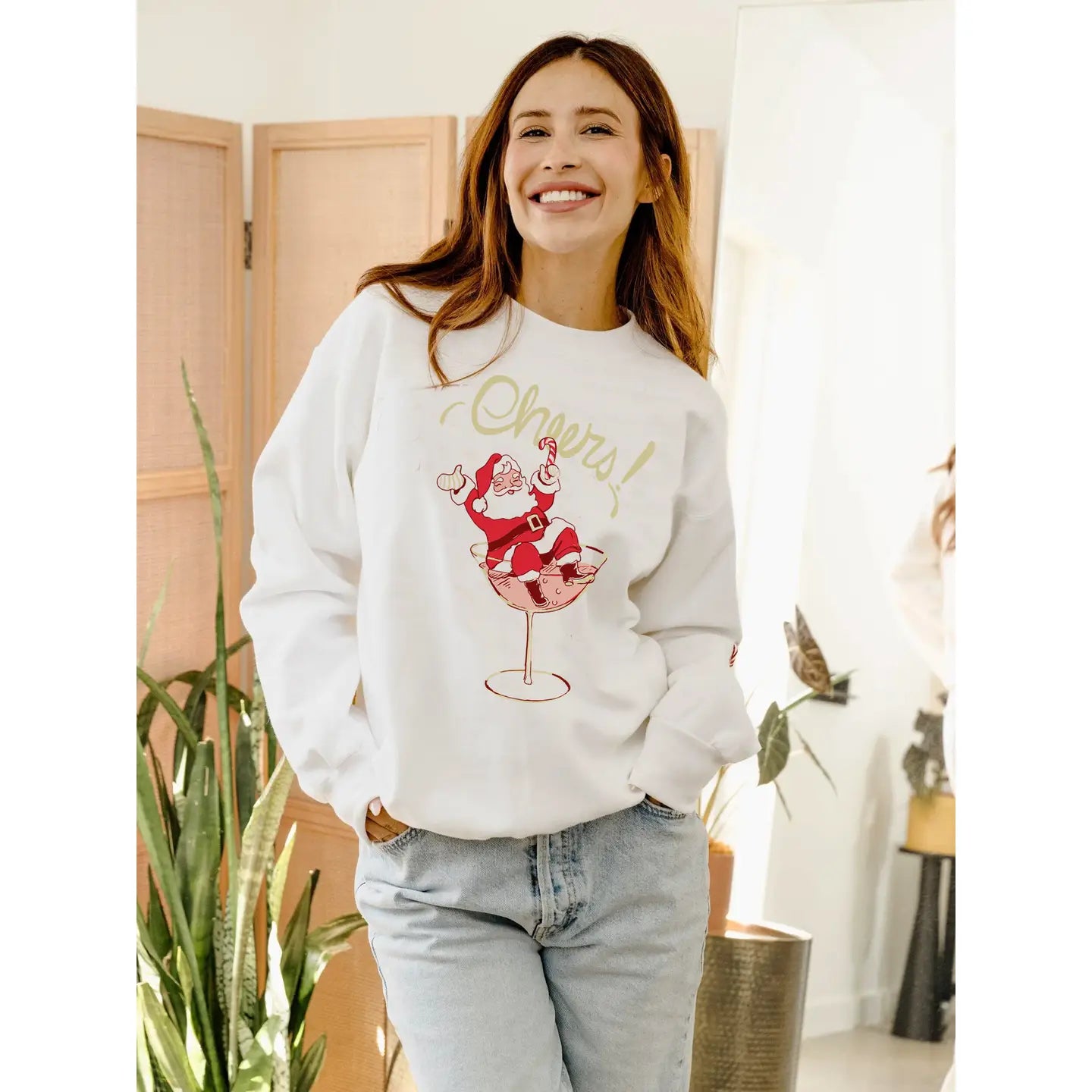 Christmas Cheers Santa Martini White Sweatshirt