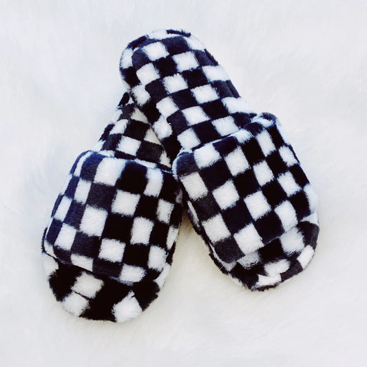 Black Luxe Lounge Checker Cozy Slipper- Gifts For Her